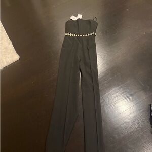 Strapless Black Jumpsuit with Crystal Waist Detail
